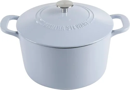 Miniatura 14 de MARTHA STEWART Gatwick - Horno holandés de hierro fundido esmaltado de 7 cuartos de galón, lino blanco con oro, horno holandés resistente para Lino