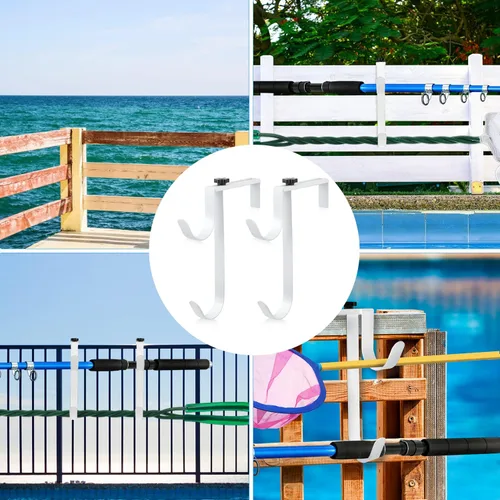 Miniatura 7 de Savita 2 ganchos dobles para poste de piscina, panel grueso ajustable, ganchos de equipo de valla de piscina, ganchos de metal para colgar