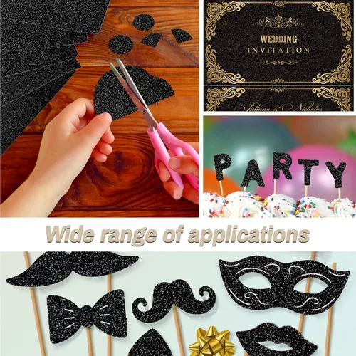 Miniatura 6 de Papel de cartulina con purpurina negra de Sukh - Cartulina con purpurina para manualidades A4 gruesa, colores para Halloween, Navidad, San Valentín