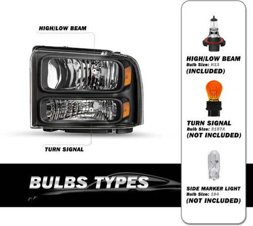 Miniatura 2 de SOCKIR - Juego de faros compatibles con Ford F250 F350 F450 F550 Super Duty 2005-2007 / 2005 Ford Excursion lado del conductor y del pasajero
