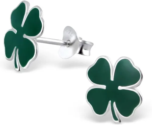 Miniatura 2 de Juego de 3 pares de aretes redondos de plata de ley 925 con trébol irlandés de la suerte, herradura de cristal, color verde esmeralda (sin níquel)