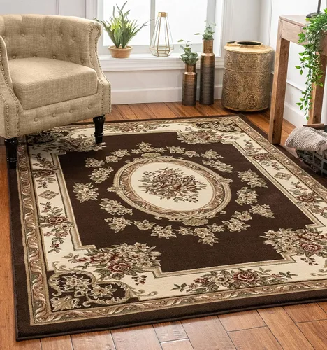 Miniatura 24 de Alfombra de pastoral con medallón de tejido suave y grueso, estilo europeo, con diseño floral y tradicional, fácil de limpiar, moderna, clásica