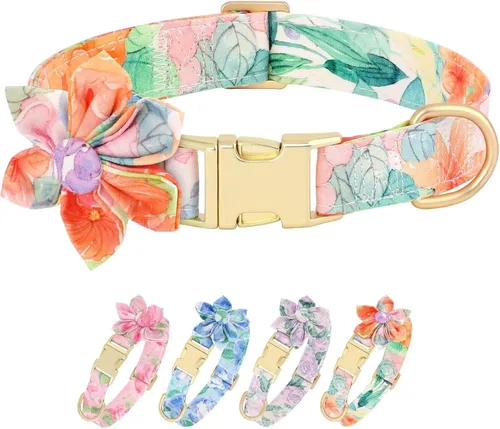 Miniatura 11 de Collares de perro femeninos Beirui con patrones florales vibrantes, collar de perro hembra con flor para caminar, collar ajustable duradero
