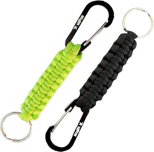 Miniatura 14 de Llavero Paracord con mosquetón – 2 llaveros de mosquetón para mochila, supervivencia, campamento. Llaveros de paracaídas para hombre Rosa - Black