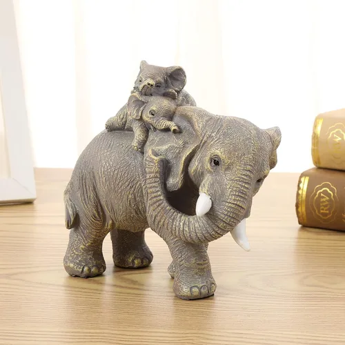 Miniatura 5 de Juego de 3 estatuas doradas de elefante de buena suerte, decoración del hogar, figuras de elefante geniales para estante, sala de estar, oficina