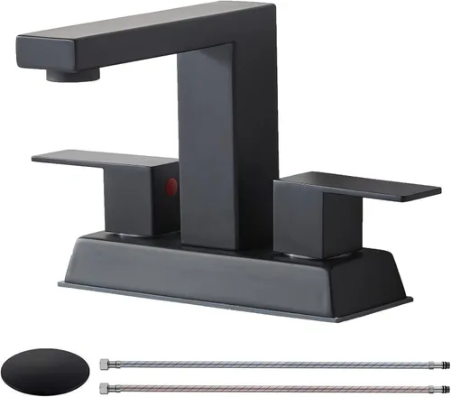 Miniatura 2 de KINGO HOME Grifo central de baño negro de 2 asas, grifo de lavabo de baño negro mate de 4 pulgadas, grifos de tocador modernos para fregadero, grifo