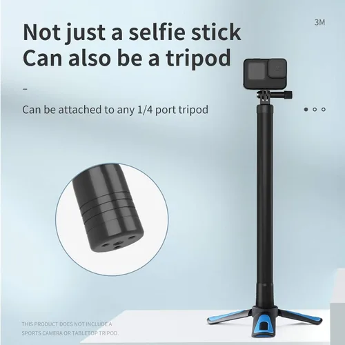 Miniatura 4 de TELESIN Poste largo para selfie stick invisible 3M/118 pulgadas fibra de carbono monopie para DJI Action 6 5 Pro 4 3 Osmo Nano 360 Pocket 4 3 GoPro