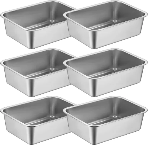 Sartén de hotel de acero inoxidable, paquete de 6 bandejas de mesa de vapor de 6 pulgadas de profundidad, antiatascos mejorados, 20.8 pulgadas de