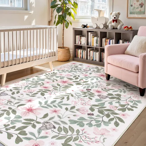 Miniatura 22 de Lahome - Alfombra redonda bóhema de color rosa claro de 4 pies, alfombras pequeñas circulares lavables para dormitorio de niños, alfombra circular