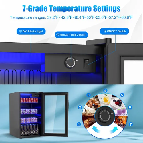 Miniatura 4 de ARLIME Mini nevera, enfriador de bebidas, 120 latas, refrigerador de bebidas con puerta de vidrio, estantes extraíbles para vino de cerveza de soda