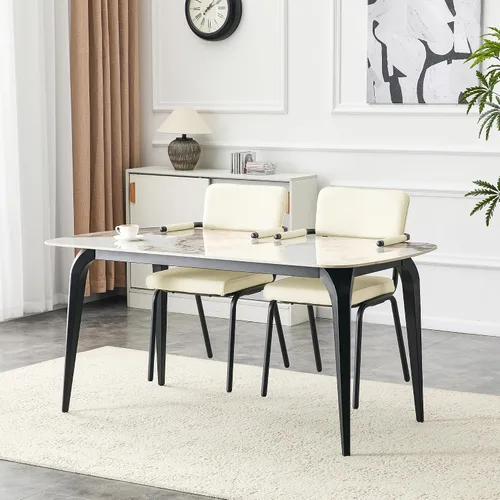 Miniatura 33 de Modern Dining Table Set for 4,50" Sintered Stone Table Set for 4,Marble Dining Table Set of 4 with Upholstered Chair,5 Piece Rectangular Dining Room