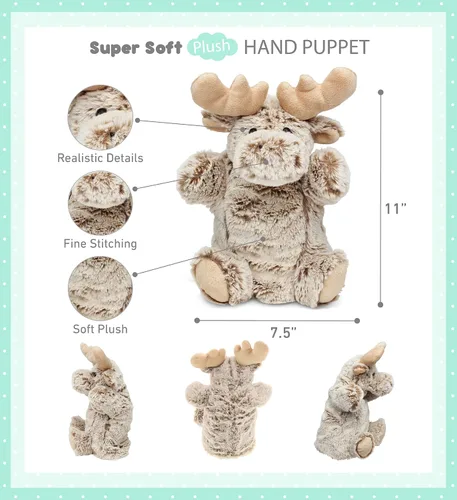 Miniatura 2 de DolliBu - Marioneta de mano de alce de peluche, súper suave, juguete de alce para niños, marionetas educativas para enseñar animales salvajes
