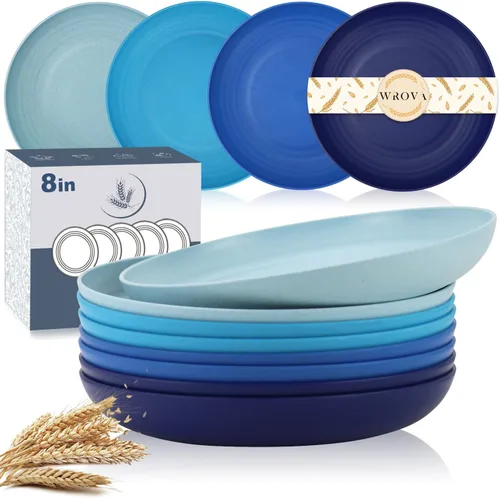 Miniatura 31 de Wrova Platos de paja de trigo – Juego de 8 platos llanos irrompibles de 8 pulgadas – Platos de plástico aptos para lavavajillas y microondas