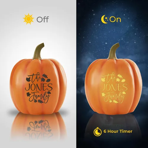 Miniatura 6 de Let's Make Memories Calabaza iluminada personalizada, decoración de Halloween de Jack o Lantern, nombre de tu familia en una calabaza personalizada