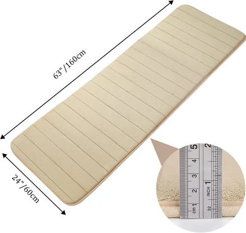 Miniatura 3 de uxcell Alfombra de baño de espuma viscoelástica, tapete absorbente para la cocina, tapete suave y cómodo para suelos de cocina y baño, 63 x 24 Beige
