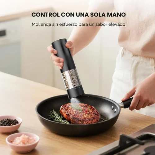 Miniatura 7 de Juego de molinillo eléctrico de sal y pimienta, salero y pimentero automático, electrodomésticos de cocina con grosor externo ajustable, tolva más