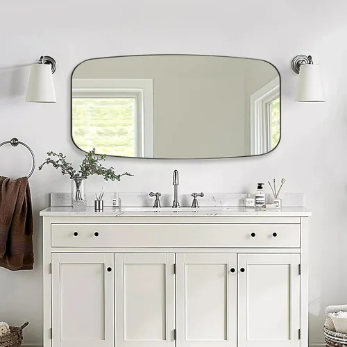 Miniatura 190 de ANDY STAR Espejo de baño de níquel cepillado, espejo ovalado de 20 x 30 pulgadas para baño, espejo oblongo de níquel cepillado con marco de metal