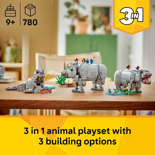 Miniatura 2 de LEGO Creator 3 en 1 Wild Animals: Majestic Rinoceronte con pájaros Juguetes de construcción para niños - Juguetes de simulación Safari para niñas