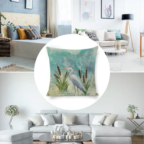 Miniatura 4 de Fundas de almohada decorativas de 18 x 18 pulgadas, acuarela azul garza cuadrada de lino, funda de cojín para sofá