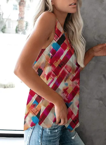 Miniatura 233 de VIISHOW - Camiseta sin mangas, sexy, con cuello en V y bordes de encaje para mujer, camisola de vestir, camisas de gasa, sin mangas, casuales