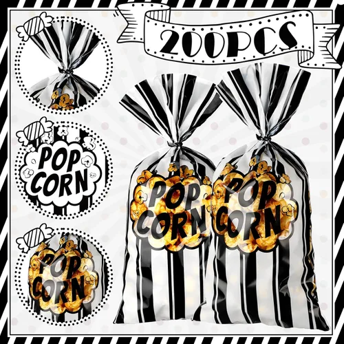 Miniatura 4 de 200 bolsas de palomitas de maíz, bolsas de plástico para máquina de palomitas de maíz, recipientes de maíz con lazos giratorios para carnaval