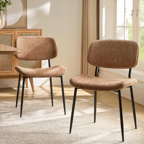 Miniatura 6 de HULALA HOME Juego de 2 sillas de comedor tapizadas modernas de mediados de siglo con respaldo curvado de madera, patas de metal negro, silla de cena