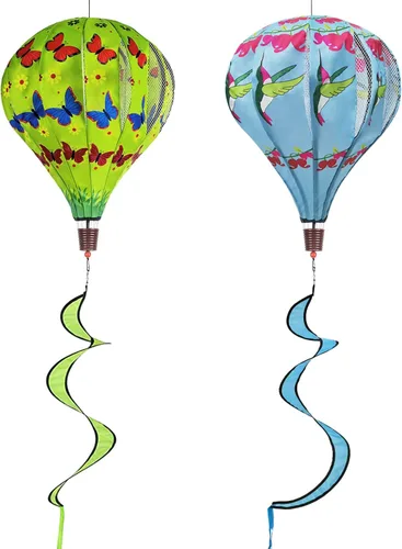 Paquete de 2 molinos de viento para colgar en exteriores, molinos de viento grandes, para patio y jardín (colibríes + mariposa)