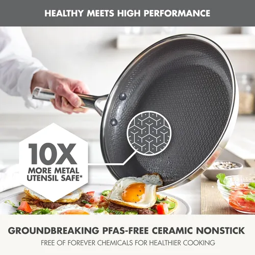 Miniatura 3 de GreenPan Hybrid - Sartén antiadherente de acero inoxidable de 10 pulgadas, sartén de cerámica APEX de tres capas con termoenlace, sin PFAS, Plateado