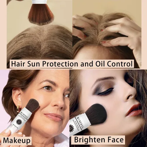 Miniatura 3 de Polvo fijador de protección solar SPF 35, cepillo mineral en polvo para cara y cuero cabelludo, control de aceite, acabado mate natural, polvo