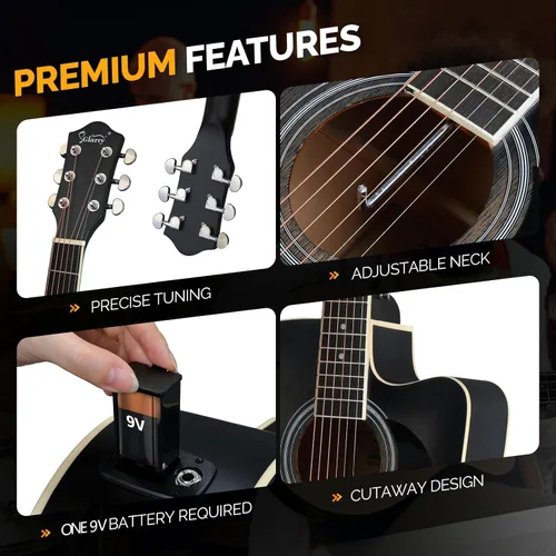 Miniatura 5 de GLARRY Kit de guitarra eléctrica acústica de tamaño completo con 6 cuerdas para principiantes con amplificador de 15W, guitarra eléctrica acústica