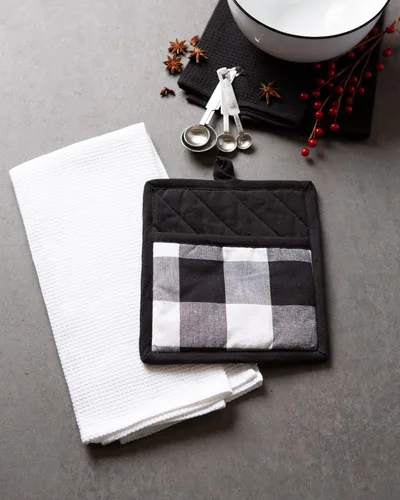 Miniatura 7 de DII Buffalo Check Kitchen Collection, juego de cocina clásico de granja, agarradera, blanco y negro, 2 piezas