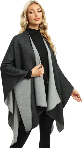 Miniatura 24 de Femdouce Manta cálida para mujer, ligera, con frente abierto, capa tipo poncho para primavera, otoño e invierno