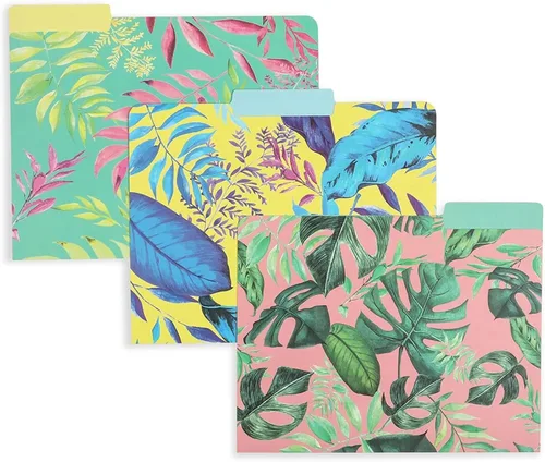 Miniatura 4 de Paper Junkie Carpetas decorativas para archivos, paquete de 12, tamaño carta, tropical, carpetas y bolsillos de cartulina, pestañas de corte 1/3