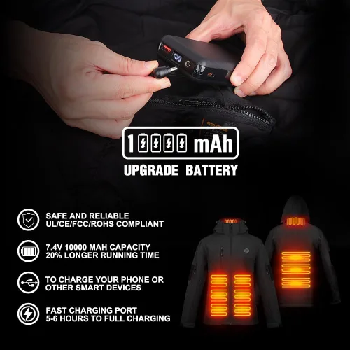 Miniatura 5 de Chaqueta térmica para mujer con batería, rompevientos impermeable, desmontable con capucha, chaqueta térmica eléctrica