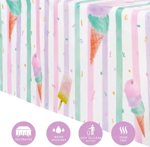 Miniatura 4 de WERNNSAI Mantel rectangular desechable de plástico para fiestas de helados, 2 unidades de 54 x 108 pulgadas, suministros para fiestas temáticas