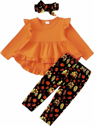 Miniatura 30 de Kucnuzki Conjunto de ropa para bebé niña pequeña, camisa de manga con volantes, pantalón floral, ropa de otoño e invierno para niña