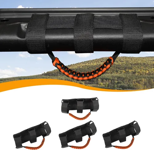 Miniatura 22 de Hoolcar 4 asas de agarre de barra antivuelco, asas de agarre de paracaídas compatibles con Jeep Wrangler YJ TJ JK JKU JL JLU y Gladiator JT Negro