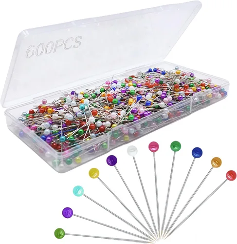 600 piezas de alfileres de costura con punta recta para tela, alfileres de acolchado con cabeza perlada de bola de 1.5 pulgadas, alfileres de corsé