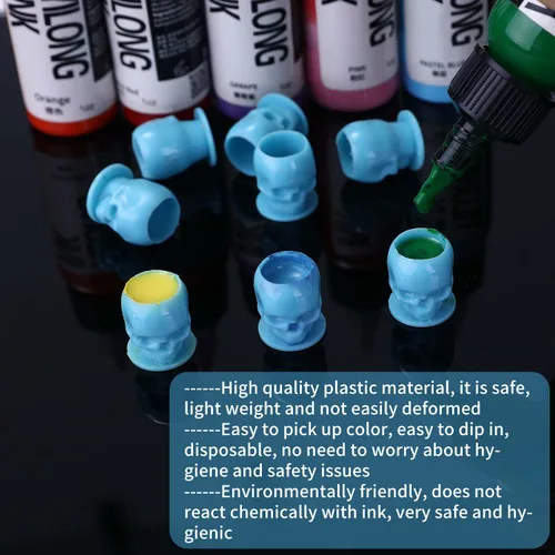 Miniatura 27 de Tapas de tinta de tatuaje, vasos desechables de tinta de tatuaje de calavera, 200 unidades, tapas de tinta de plástico para tatuajes, maquillaje