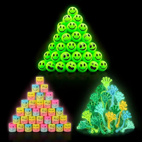4E's Novelty 108 juguetes que brillan en la oscuridad, 36 bolas rebotantes, 36 resortes helicoidales, 36 manos adhesivas, recuerdos de fiesta a
