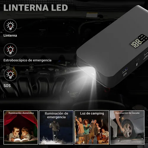 Miniatura 4 de BooKoo Arrancador de Batería de Coche 4000A, Cables de Puente de Batería Portátiles de 16000mAh para Automóviles 8L de Gasolina 7L de Motores