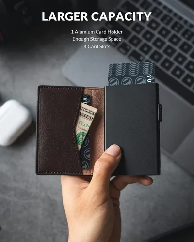 Miniatura 40 de VULKIT Billeteras delgadas para hombre, con bloqueo RFID, diseño minimalista con capacidad para hasta 11 tarjetas, Negro -, Minimalista