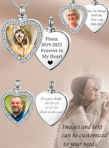 Miniatura 5 de Fanery sue Collar de urna con foto personalizada para cenizas, collar de cenizas personalizado con imagen en el interior, joyería de cremación