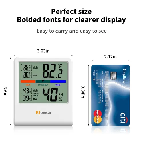 Miniatura 2 de Termómetro digital higrómetro, termómetro de pared interior de humedad con alta precisión, adecuado para invernadero, hogar y oficina, batería AAA
