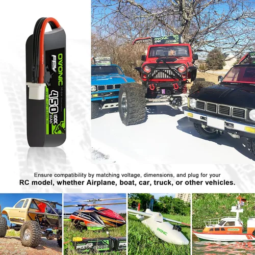 Miniatura 5 de OVONIC Batería Lipo 2S 450mAh 7.4V 100C Batería de alto voltaje con enchufe BT3.0 para RC Car Truck RC Vehículos RC Barco Drone RC Avión Quadcopter