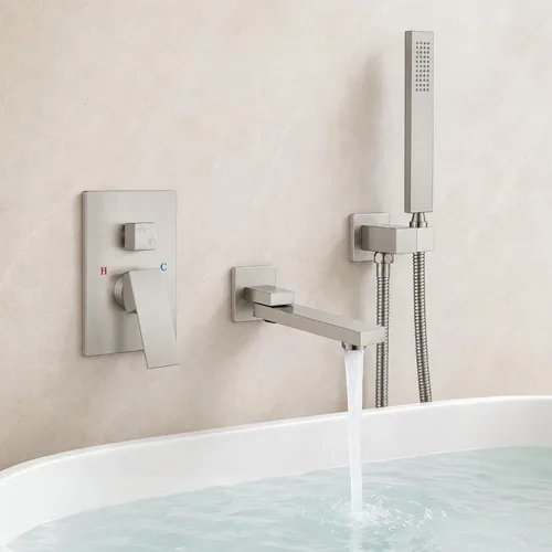 gotonovo - Grifo de bañera montado en la pared con rociador de mano, juego de grifo de ducha giratorio de 180°, sistema de ducha de baño de una sola