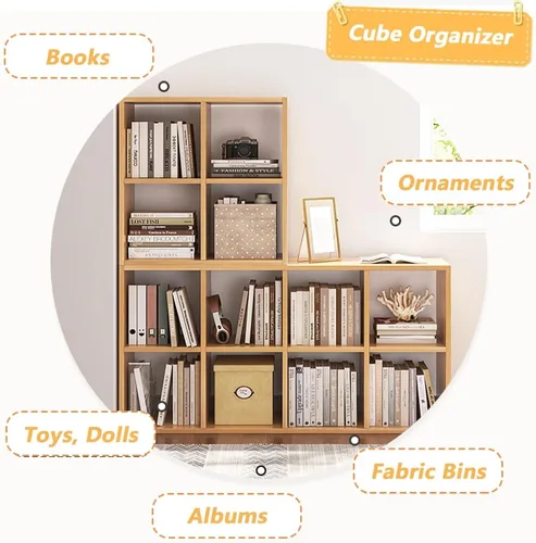 Miniatura 4 de NELYE - Estantería organizadora de 4 cubos con contenedores de almacenamiento de tela, estante abierto de compartimentos simples, roble