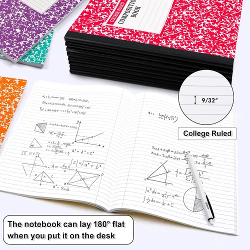 Miniatura 2 de feela Cuaderno de composición, paquete de 8 cuadernos de 8 colores pastel a rayas universitarias a granel, bloc de notas con cubierta de mármol