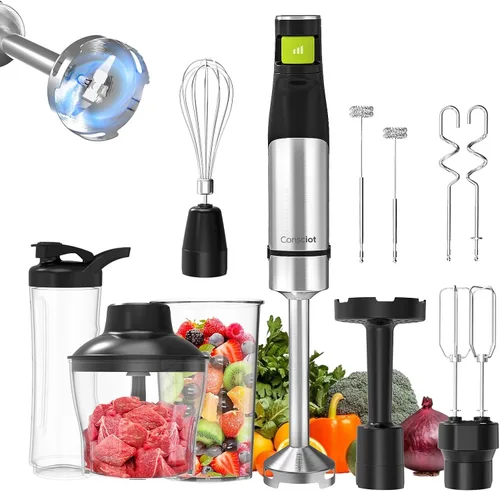 Miniatura 10 de Consciot 4 en 1 licuadora de inmersión de mano Max 1100W, varilla con cable emulsificadora con eje de licuadora entero de acero inoxidable, control
