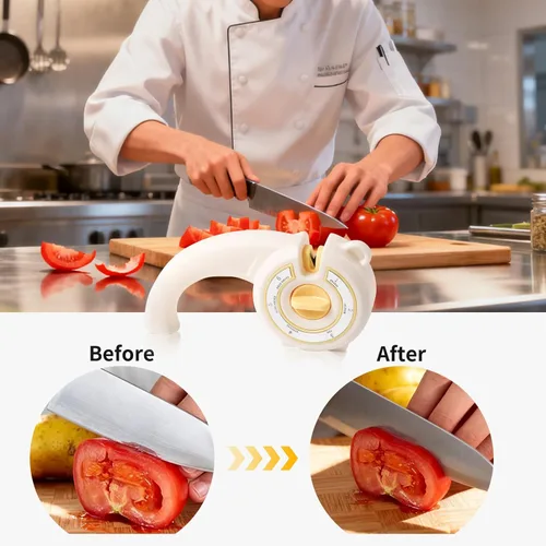 Miniatura 7 de Afilador de cuchillos 6 en 1 con perilla giratoria, afilador multiusos para cuchillos de cocina, tijeras y cuchillos de pan, base antideslizante